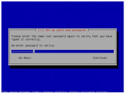 Ulangi masukkan password root - Installasi Debian Lenny