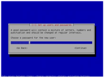 Masukkan password user yang baru dibuat - Installasi Debian Lenny