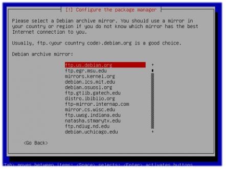 Pilih website mirror - Installasi Debian Lenny
